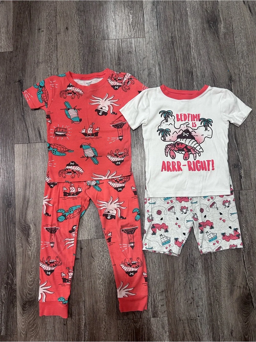 Carter's Coral Pirate Pajama Set with White Graphic Tee
